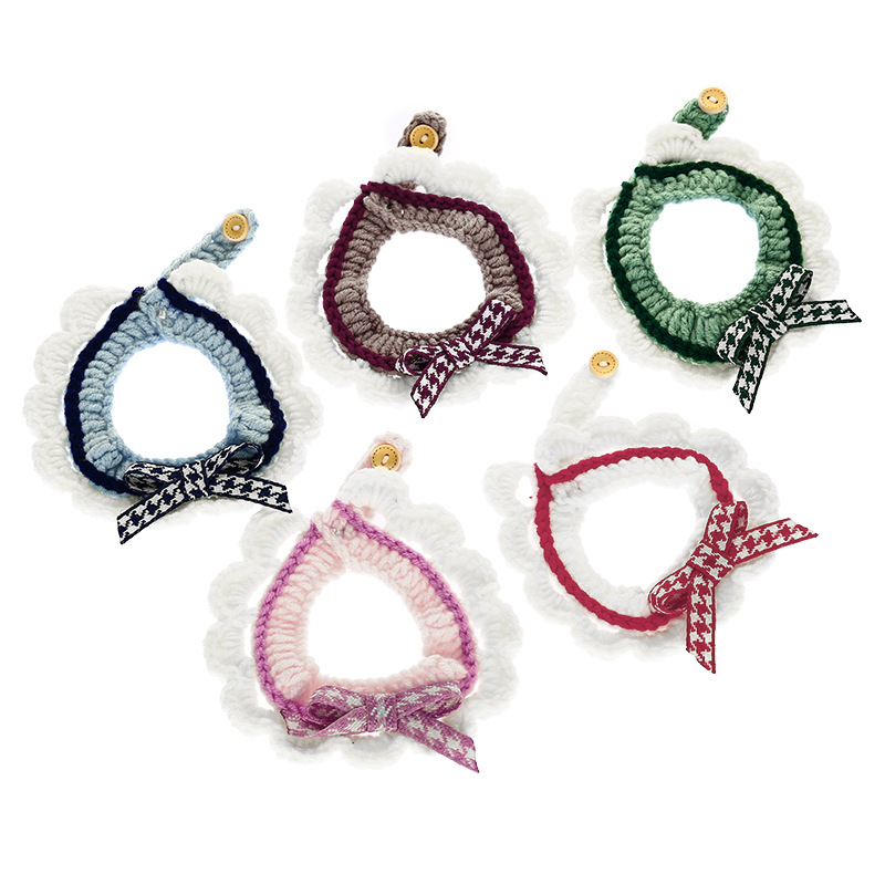 Gato bufandas mascota arco bufandas joyas de punto gatito tejiendo muñecas toallas de saliva collar bufandas