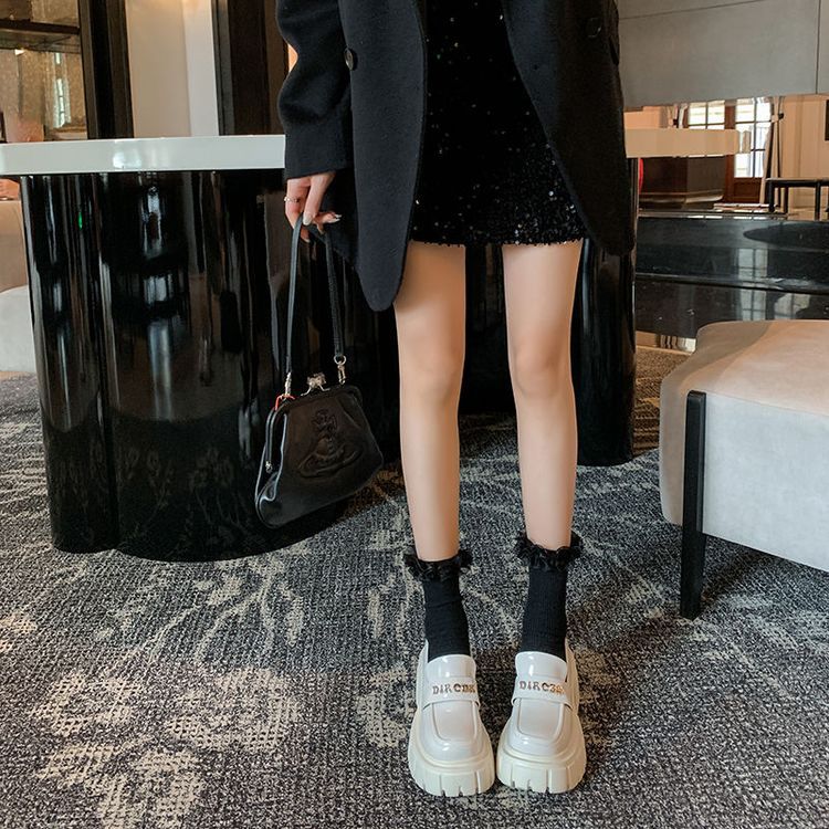 Giày da nữ mũi tròn siêu cao gót đế bánh mì phong cách casual — Màu đen, Màu đỏ rượu, Màu trắng chi tiết 19