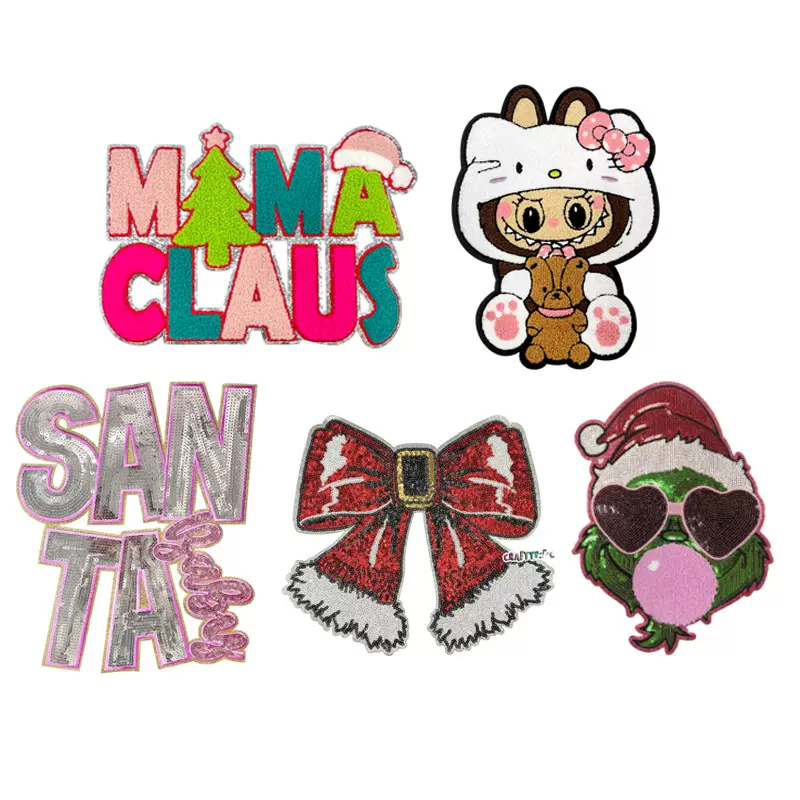 圣诞节款式系列圣诞老人麋鹿圣诞树拐杖姜饼人珠片亮片熨烫大布贴