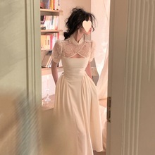白色吊带连衣裙女夏纯色新中式改良旗袍冷淡高级感褶皱两件套