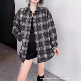 Cross-Border High Version Chrollo Chrome Hearts New Autumn and Winter Leather Cross Dark Pattern Plaid Shirt