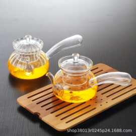 中式侧把玻璃茶壶高硼硅玻璃绿茶壶家用泡茶壶耐热高温透明泡茶器
