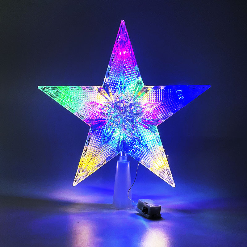 Nuevo árbol de Navidad LED decoración de estrella de luz transparente caja de baterías de color cálido cable de cobre con lámpara de estrella pentagonal transfronteriza