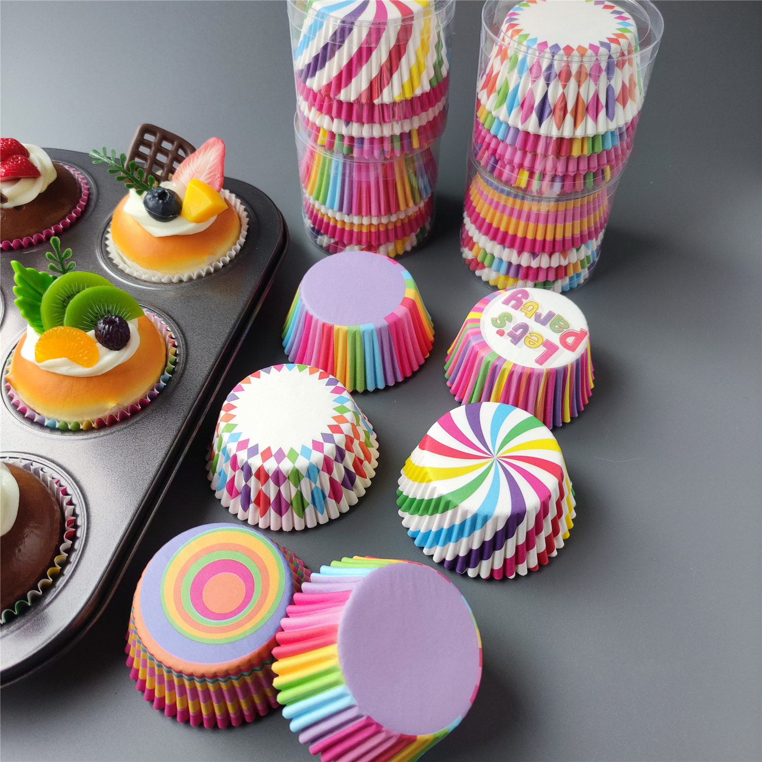 PVC barril de color arcoíris pastel de papel taza de papel pastel de color de papel soporte de nieve niang pastel de luna almohadilla de papel muffin taza