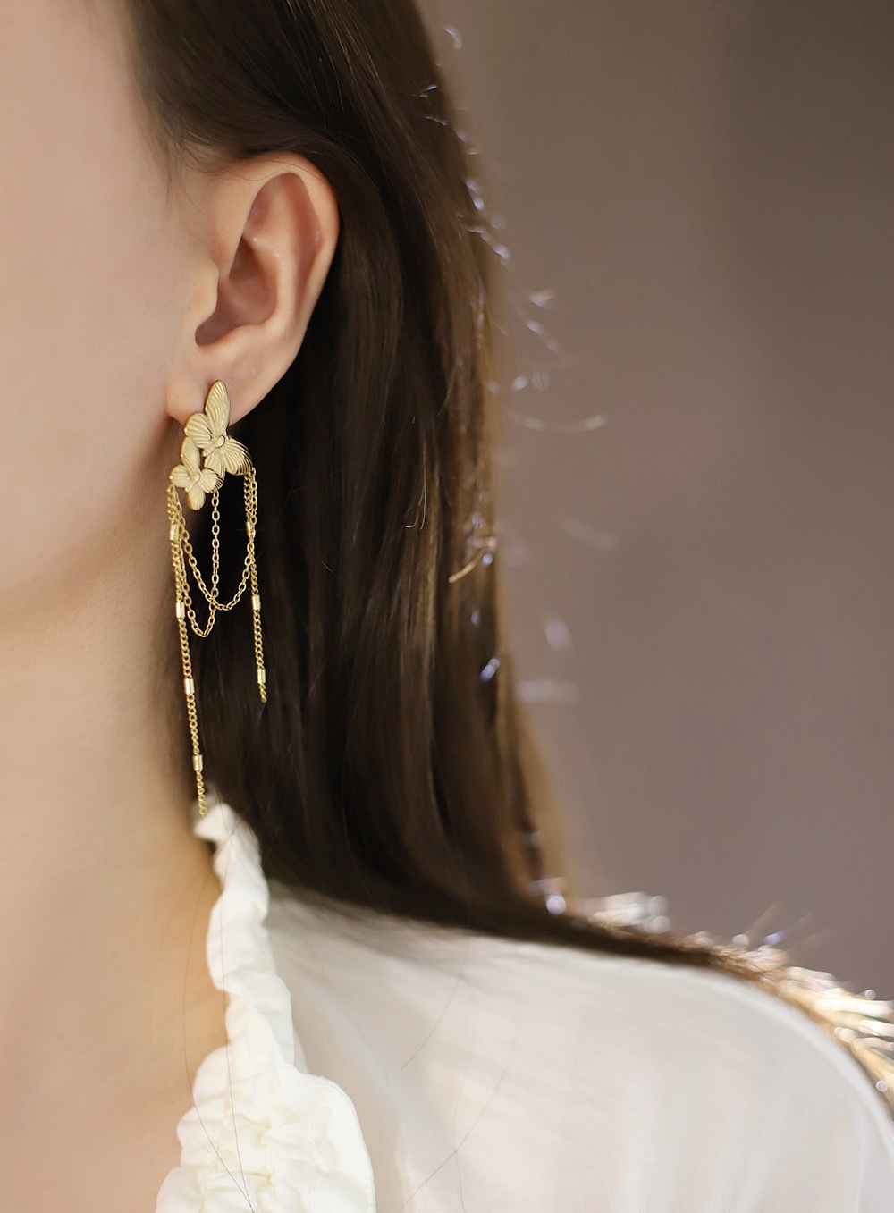 Model Show Butterfly Tassel Stainless Steel Earrings