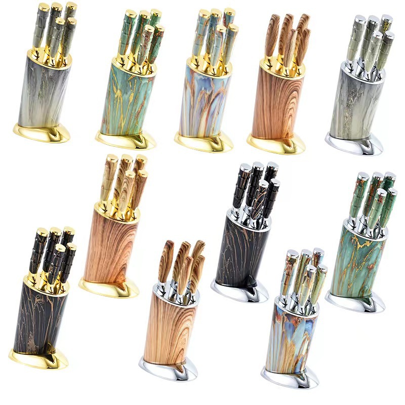 Comercio exterior al por mayor portaherramientas de plata ovalada mango de bambú juego de cuchillos de galvanoplastia doble juego de cuchillos de chef afilado