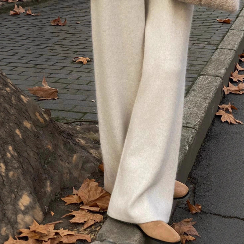 梨形身材显瘦针织阔腿加厚垂坠感拖地休闲直筒裤子女2025秋冬新款|undefined