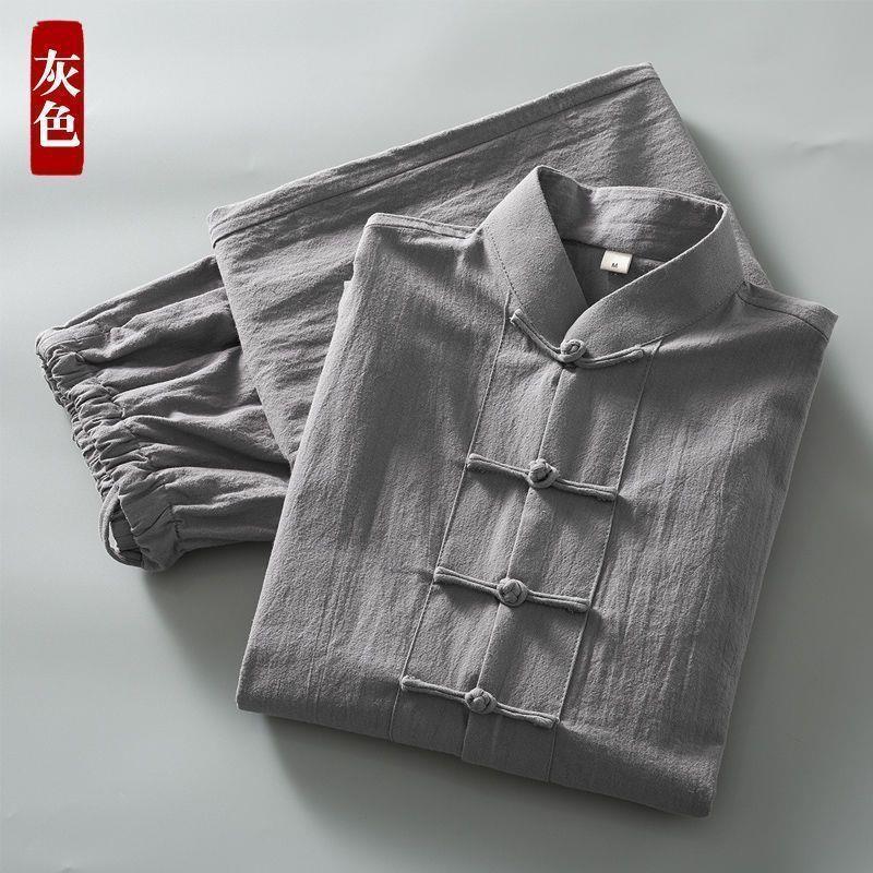 Traje Tang, traje de hombre, otoño, algodón y lino, traje de manga larga, estilo chino, ropa de hombre de mediana edad y anciano, traje de túnica para padre, ropa de anciano image 10