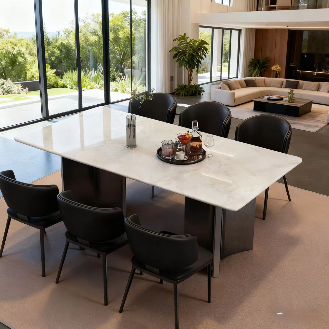 [High-End Model] Karibingyu Natural Marble Dining Table Imported Household Rectangular Dining Table and Chairs Ready for Sale