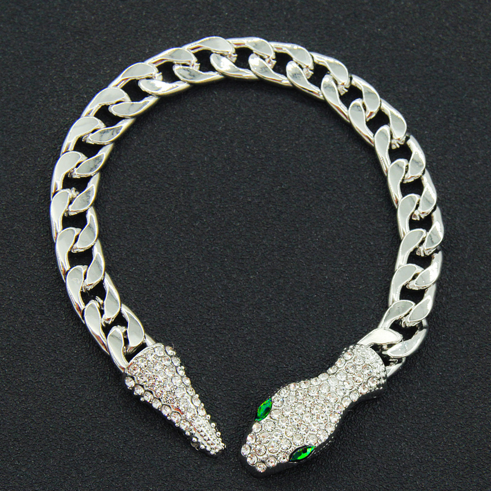 Cuban stil ormhuvud halsband med diamant och magnetlås_voghion.com