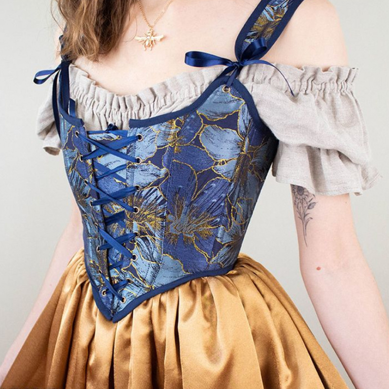 Spring and Summer 388 New French Style Retro Chest Wrapping Palace Corset Front Strap U-Neck Leaf Printed Vest for Women Spring and Summer 388 New French Style Retro Chest Wrapping Palace Corset Front Strap U-Neck Leaf Printed Vest for Women