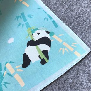 Kindergarten Small Towel Square Towel Wholesale Giant Panda Embroidery Pattern Handkerchief Chinese Style Gift Face Wash Sweat-Absorbent Square Towel