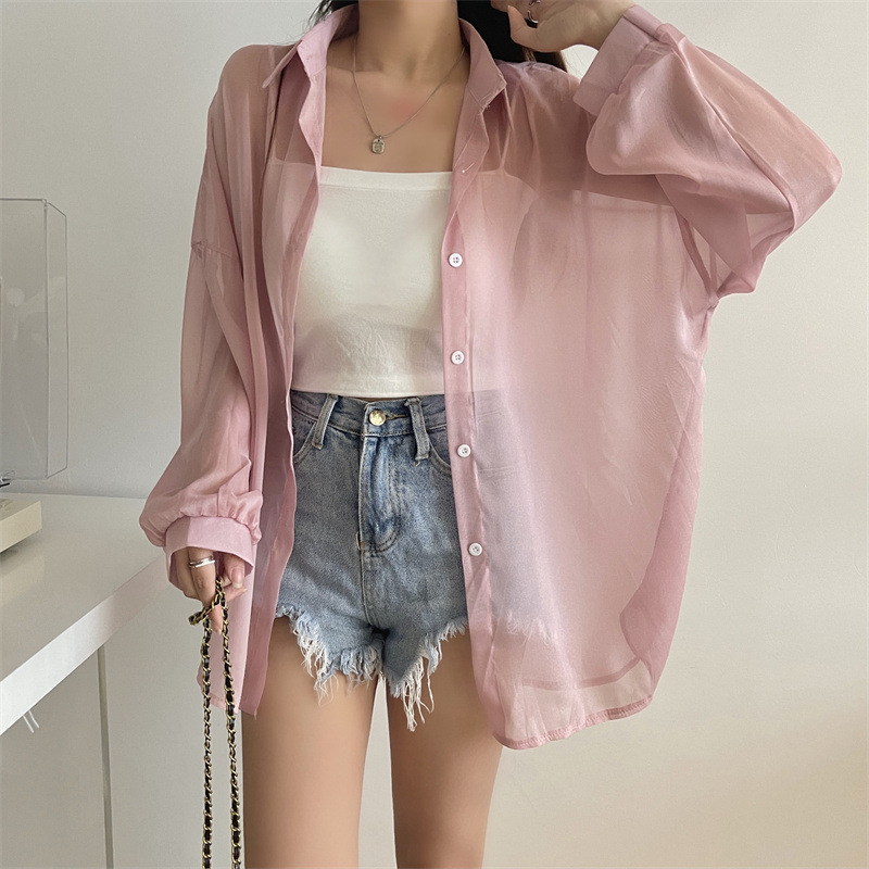 112g Weight Long Sleeve Sleeve Length Single Breasted Placket Type Shirtsleeve Sleeve Type Polyester, Chiffon Fabric Type Regular Top Length Cardigan Tops Type Holiday Occasion Shirt Collar Neckline Loose Fit Type Solid Color Pattern Summer, Spring Season Women's Gender Casual Style Wholesale Women's Casual Solid Color Long Sleeve Blouses 34