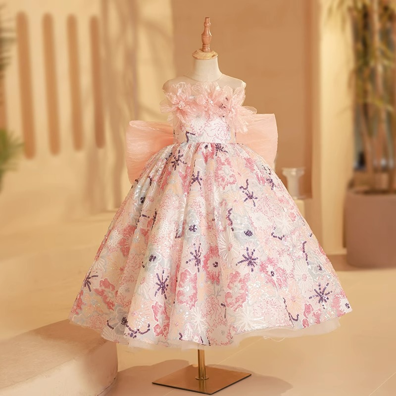 Little Girl Formal Dress Princess Skirt 2024 New Children Fashion Show Host Puffed Skirt Piano Performance Competition Long Dress