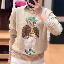 R~ 高品25秋冬重磅新款美式复古经典重工刺绣卡通小熊毛衣针织衫