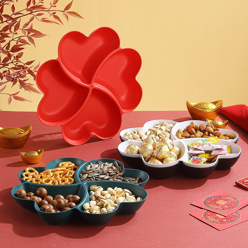 Heart-shaped fruit plate, New Year snack plate, divided snack and fruit plate, lucky four-leaf clover fruit plate, Nordic colorful plate Heart-shaped fruit plate, New Year snack plate, divided snack and fruit plate, lucky four-leaf clover fruit plate, Nordic colorful plate