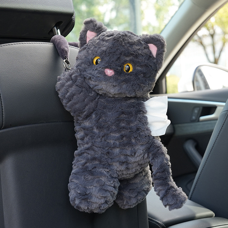 車のティッシュの箱の漫画の猫のぬいぐるみのぬいぐるみの掛け式の引き出し箱のかわいい自動車のシートの背中のティッシュは袋を掛けます。|undefined