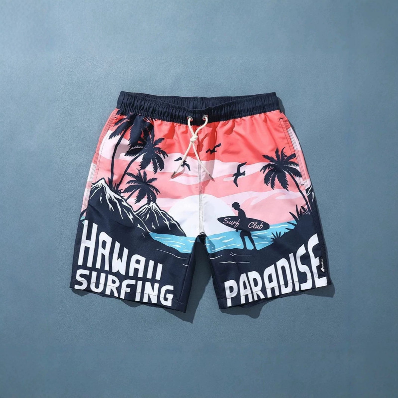 Men's Summer Loose-Fit Beach Swim Shorts, Quick-Dry, Suitable for Water, Casual Vacation Shorts, Beach-Style Printed Beach Pants