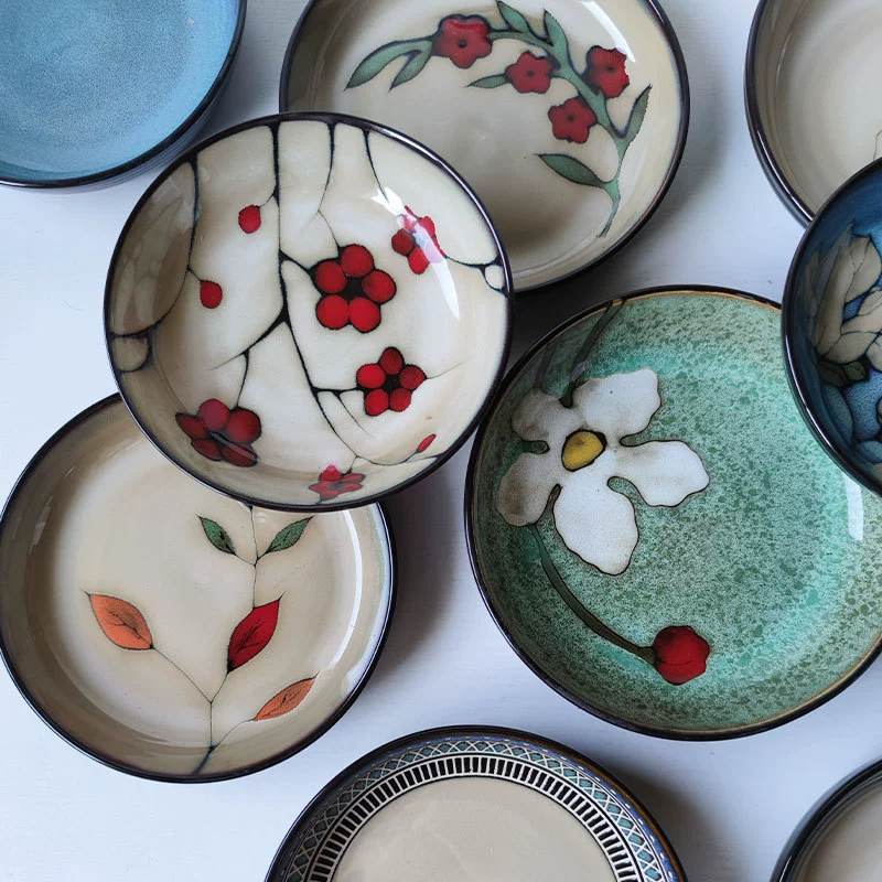 Japanese-style ceramic deep dish, 7–8.5-inch serving bowl, assorted patterns, slight imperfections