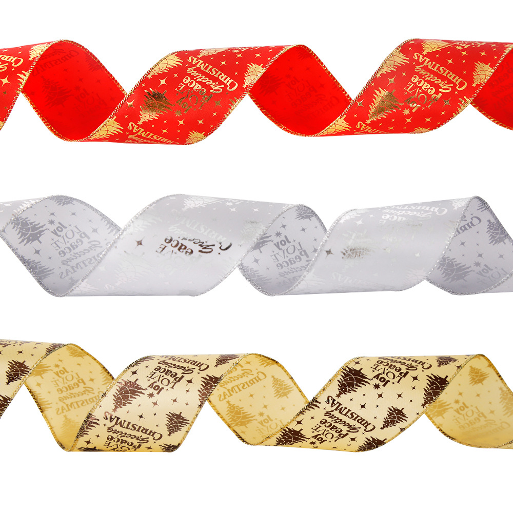 Christmas decoration cross-border new 6.3CM colorful Christmas tree ribbon hanger ornaments letter printed Christmas ribbon