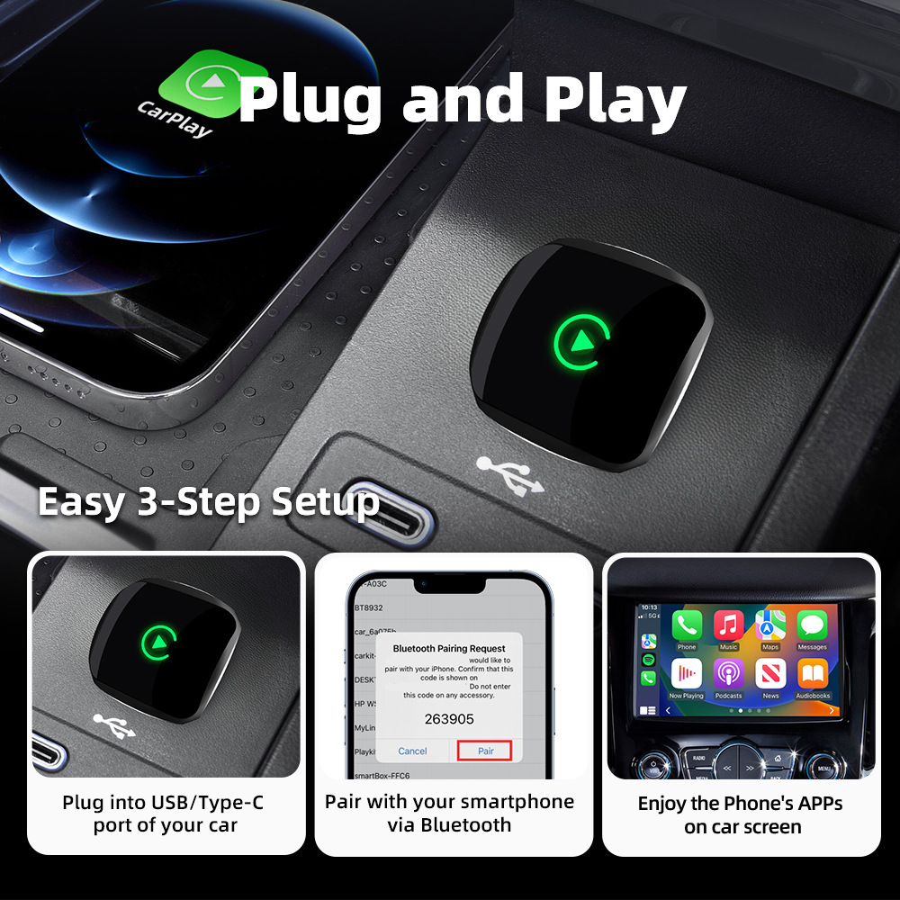 Cross-border best-selling mini portable wireless CarPlay adapter, compatible with Apple/Android devices, a 2-in-1 in-car connectivity box