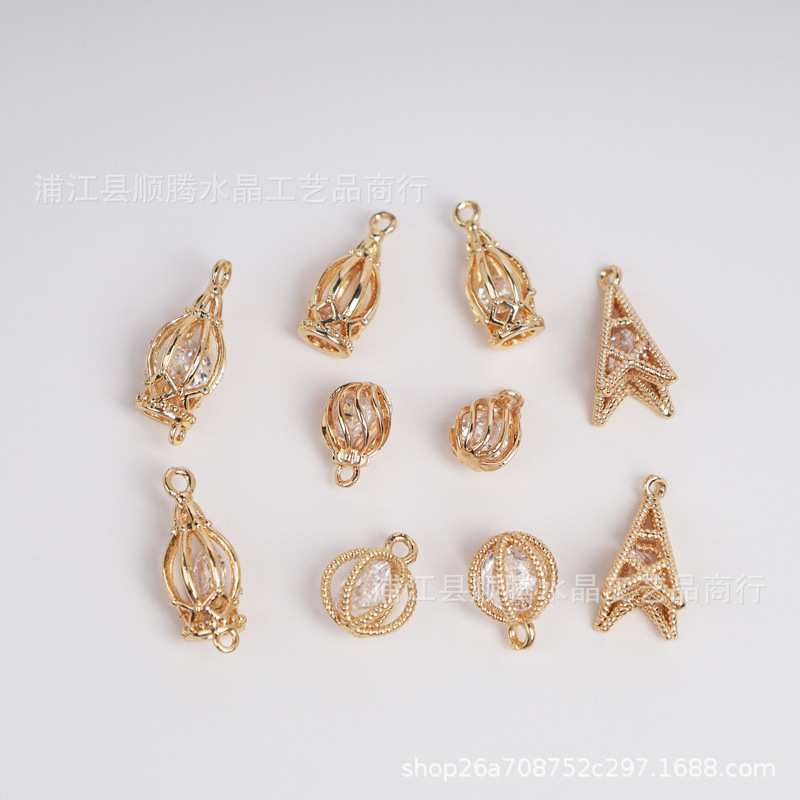 diy饰品配件 镂空笼子塔球形装锆石铜金保色耳环项链手链制作材料