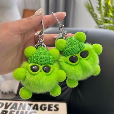 Real rex rabbit fur little briquette elf car keychain pendant ins internet celebrity cute plush doll bag pendant