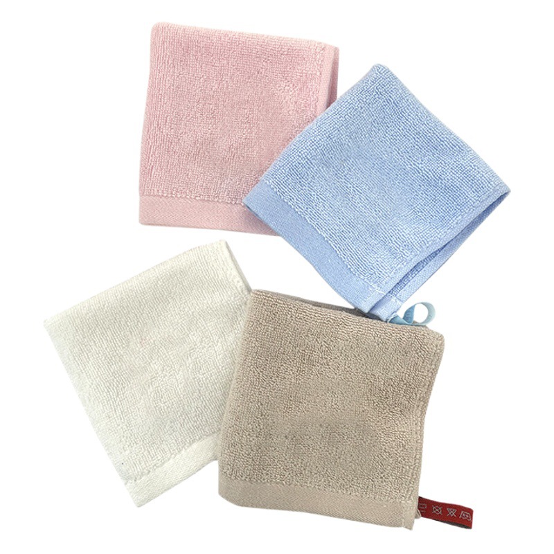 Pure Cotton Small Square Towel 25*25 Plain Color Hook Children's Towel Class a Kindergarten Baby Hand Towel Embroidered Logo