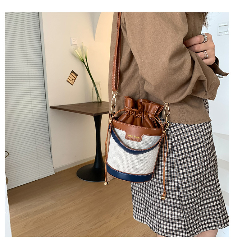 Daily, Street Occasion Women's Medium Pu Leather Color Block Streetwear Sewing Thread Bucket String Bucket Bag