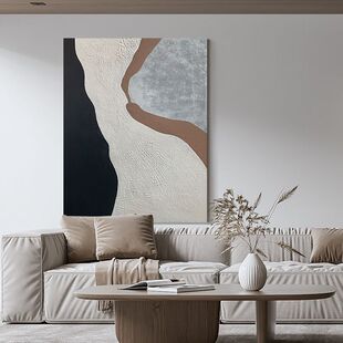 Yzs Original "Chuan Cen" Abstract Stereo Texture Hand-Painted Oil Painting Normcore Black and White Gray Living Room Floor-Standing Entrance Painting