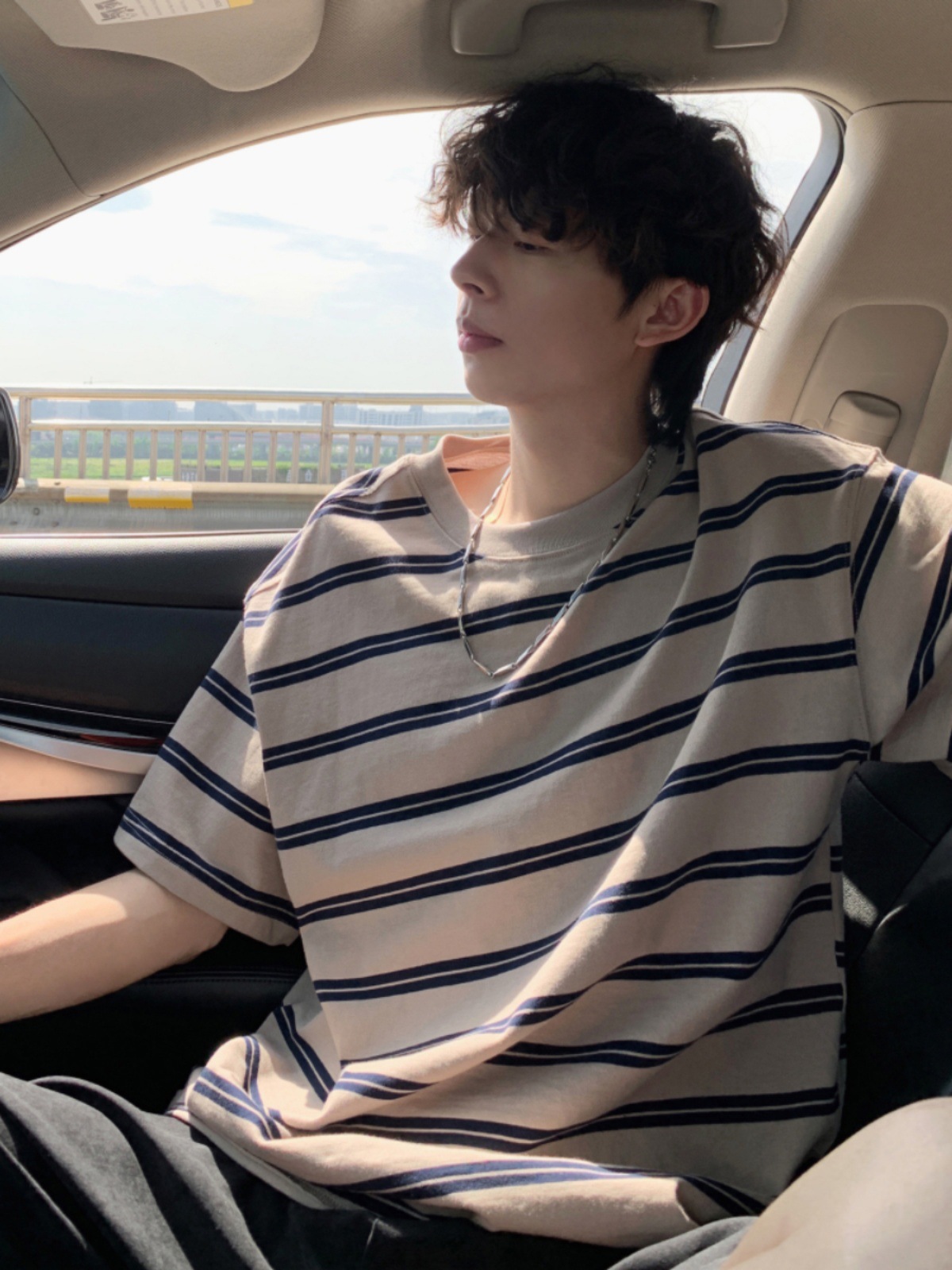 Contrast Color Striped Short-sleeved T-shirt Men's Summer Japanese Style Retro Trendy Ins All-match Round Neck Casual Half-sleeve T-shirt for Teenagers