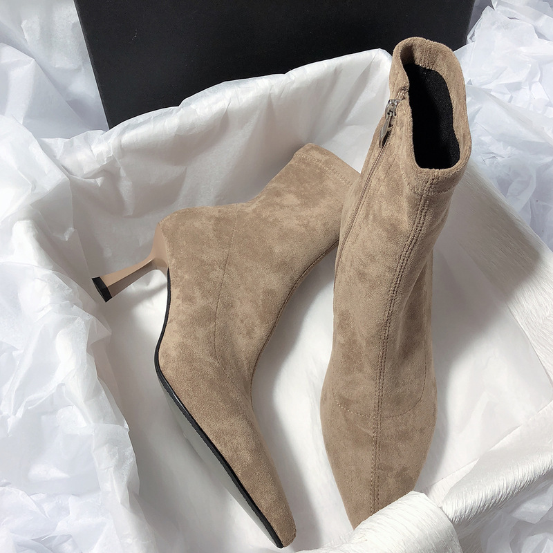 Elegant French Style 2025 New High Heel Pointed Toe Slim Korean Style Thin Heel Simple Commuter Ankle Boots for Women Elegant French Style 2025 New High Heel Pointed Toe Slim Korean Style Thin Heel Simple Commuter Ankle Boots for Women