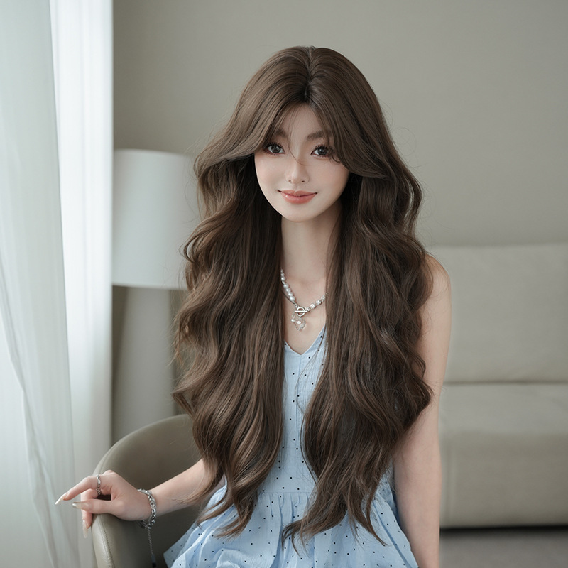 Wig for Women with Long Curly Hair, Big Waves, Eight-Shaped Bangs, High-Quality Chemical Fiber Artificial Full Headgear, High-Temperature Silk Wig Wig for Women with Long Curly Hair, Big Waves, Eight-Shaped Bangs, High-Quality Chemical Fiber Artificial Full Headgear, High-Temperature Silk Wig