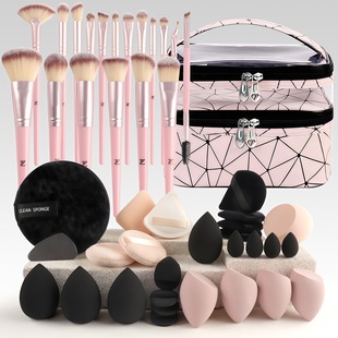 46-piece set of cross-border new lazy makeup remover powder puff wet and dry dual-use face sponge powder puff makeup brush makeup tools