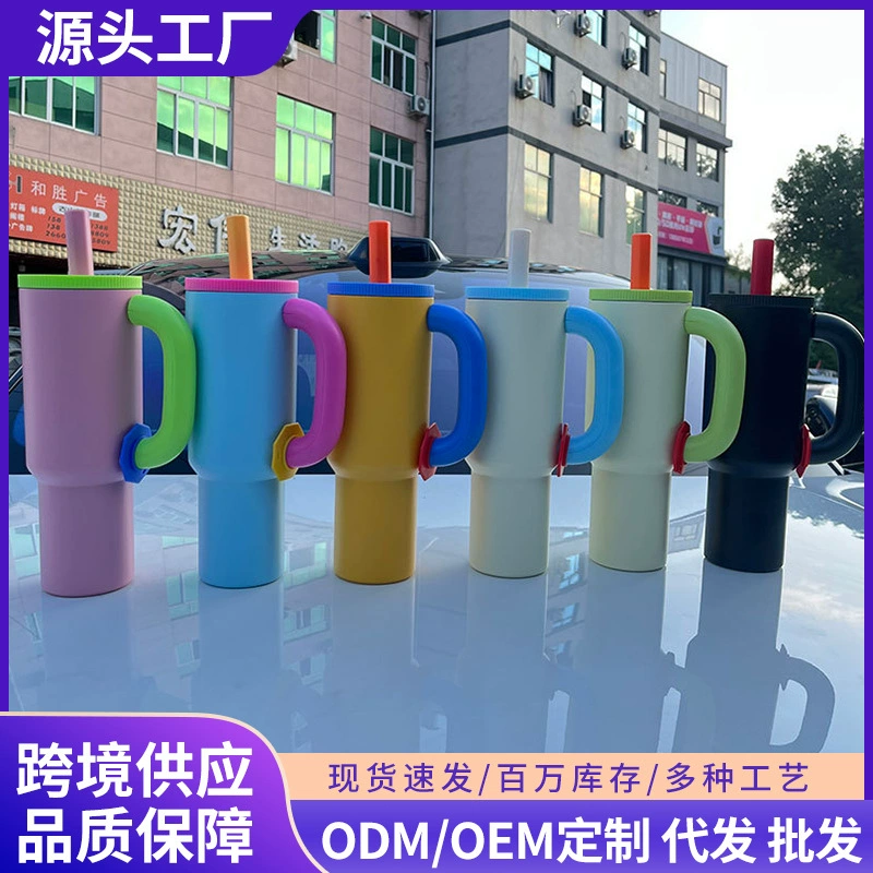 Термокружка из нержавеющей стали 304, стильная кружка с трубочкой и ручкой, портативная автомобильная кружка, оптовая продажа подарочных кружек