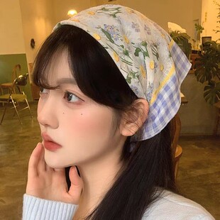 Spring and Summer thin pastoral style flower scarf new versatile artistic retro square scarf decorative hair band silk scarf small fresh
