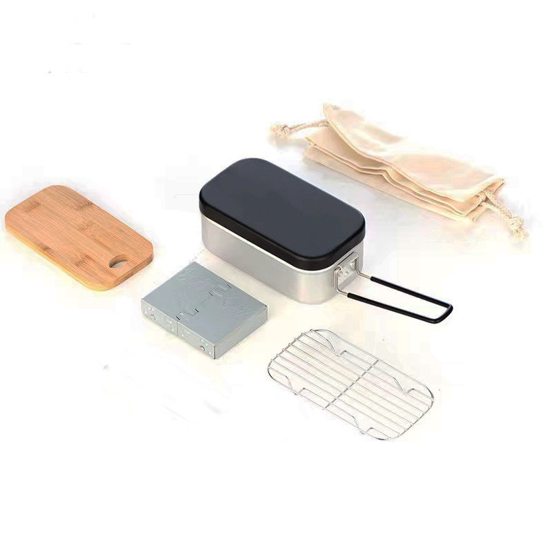 Camping al aire libre vajilla aluminio almuerzo caja portátil plegable japonés cuadrado almuerzo caja de almuerzo logotipo personalizado