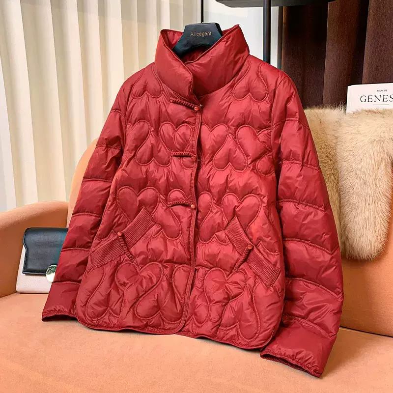 定制2025新款羽绒服女文艺范轻薄立领显瘦盘扣百搭白鸭绒保暖锁温
