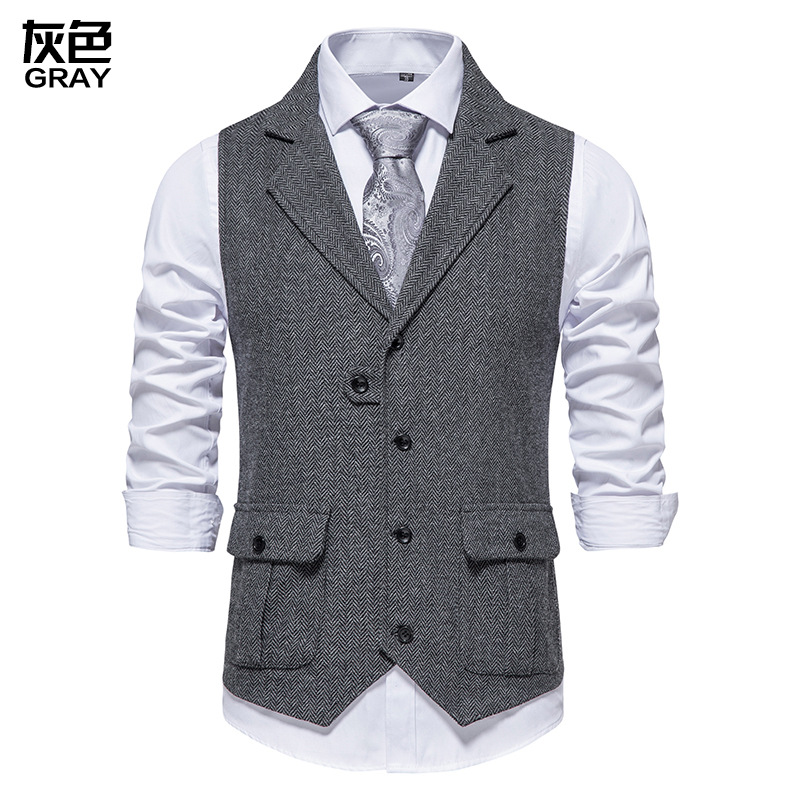 2022 Comercio exterior Amazon tamaño europeo de los hombres espiga traje de un solo pecho chaleco retro solapa chaleco casual