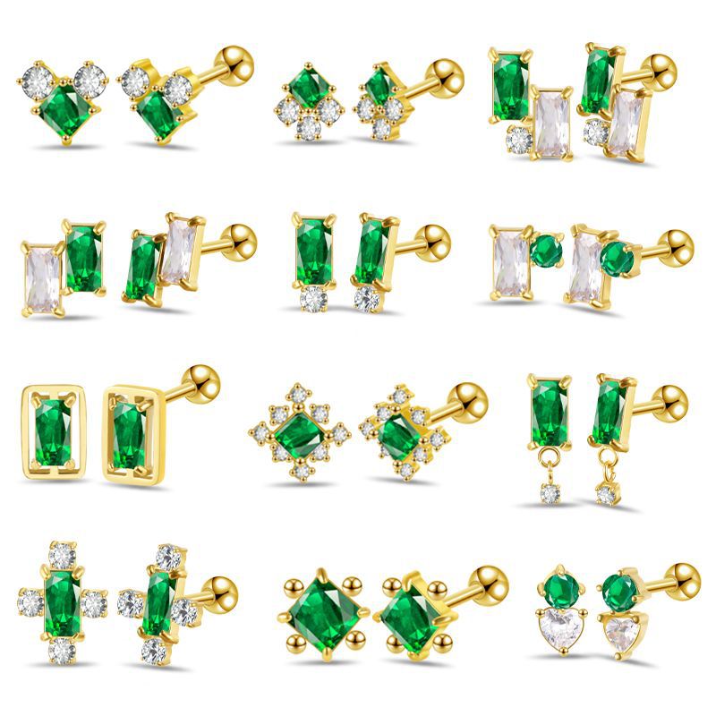 2022 New Emerald Diamond CZ Stainless Steel Earrings Fashion Ear Studs for Women Ear Bone Nail Titanium Steel Ear Pin detail image 15
