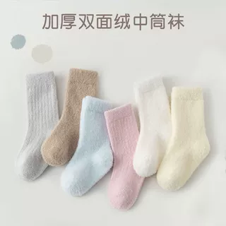 婴儿袜子冬季加绒加厚秋冬保暖中筒新生儿童男女宝宝不勒腿松口袜