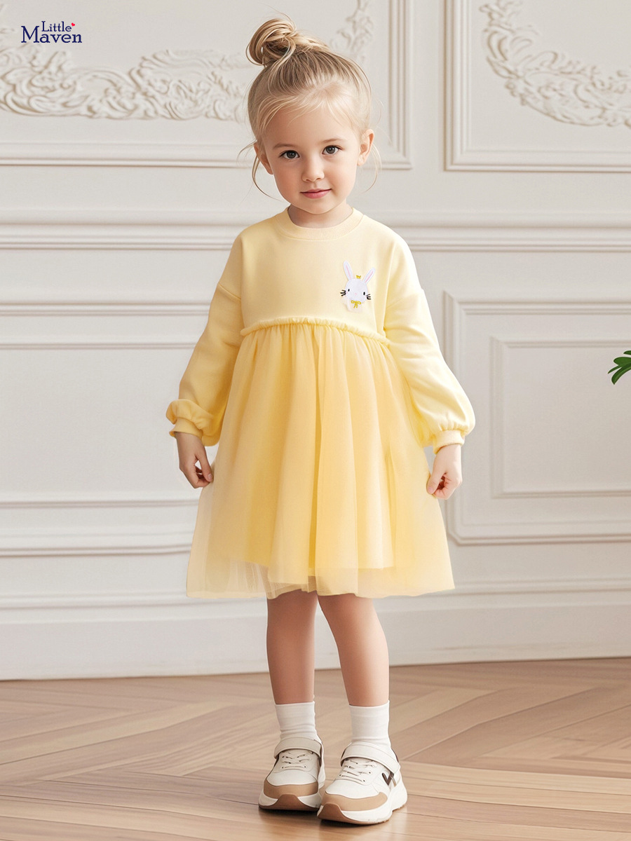 Ropa para niños de estilo europeo y americano al por mayor vestido de niña de malla transfronteriza otoño vestido de princesa para niños falda de algodón de dibujos animados