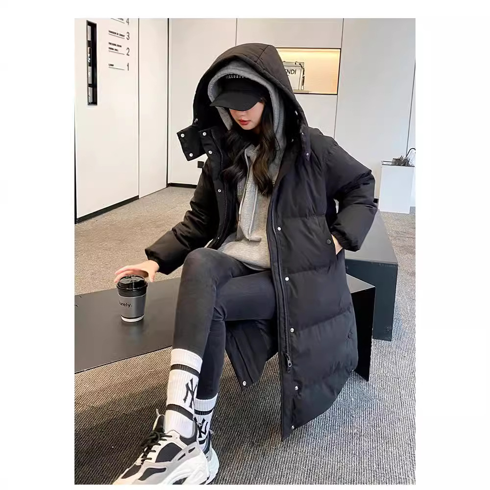 2025年冬新作 レディース ダウンジャケット 膝丈 ロング丈 カジュアル ゆったり 着痩せ効果 厚手 90%ホワイトダックダウン アウター 男女兼用