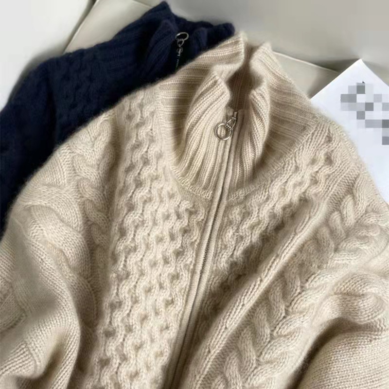 Pesado Otoño e Invierno Nueva cachemir cardigan de las mujeres 100 pura Cachemira cremallera solapa suéter punto flojo abrigo lana