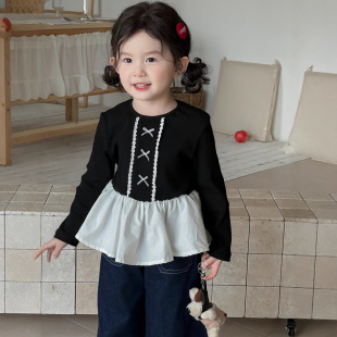 Wheat Field Season Autumn and Winter New Kidsren's Clothing Korean Style Girls Ruffled Princess Bottoming Shirt Kidsren's Bow Lace Top