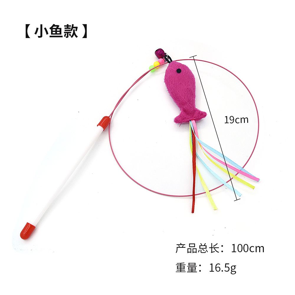 Varita para gato con plumas y campana, alambre metálico, accesorios para mascotas