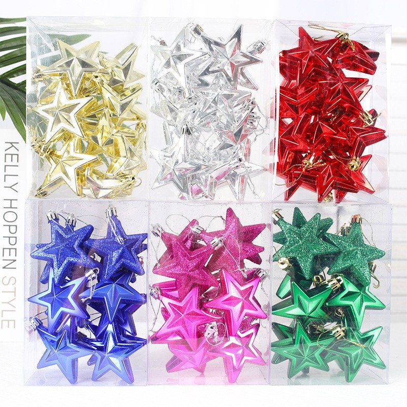 跨境爆款圣诞节装饰品圣诞树布置装饰品7CM立体圣诞五角星1件代发