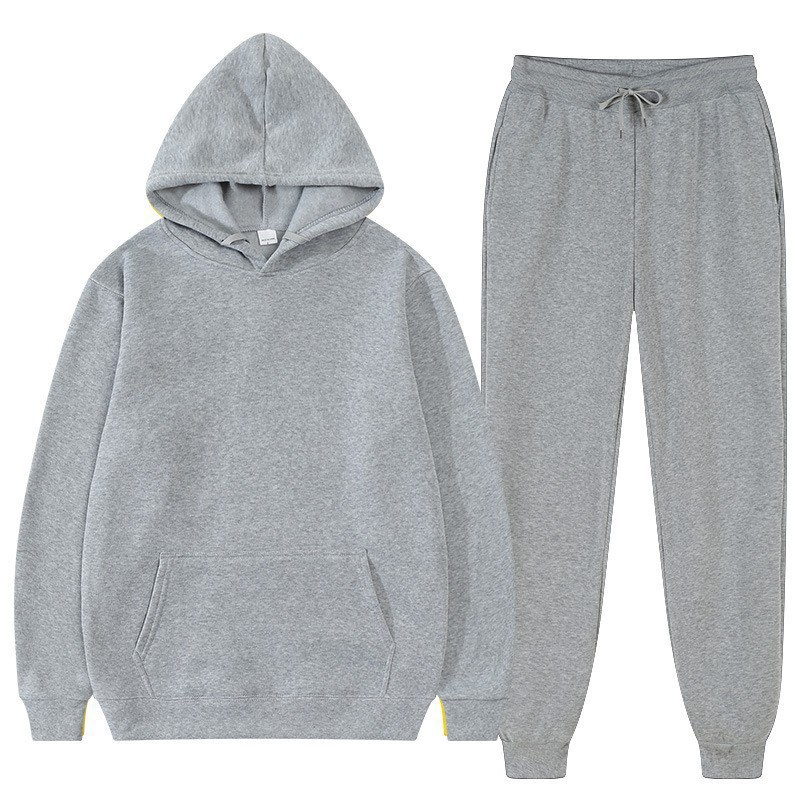 Ensemble de survêtement décontracté pour homme, pull, pantalon de sport de couleur unie, sweat-shirt à capuche en polaire à la mode pour homme_voghion.com