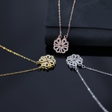 s925纯银幸运四叶草一款多戴项链跨境创意设计感折叠锁骨项链批发