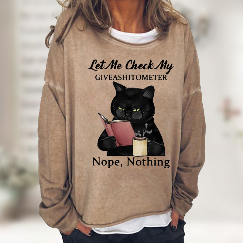 Autumn and Winter New European and American Women's wish Cross-border Foreign Trade Doctor Cat Letter Printing Casual Outer Wear Round Neck Sweater
